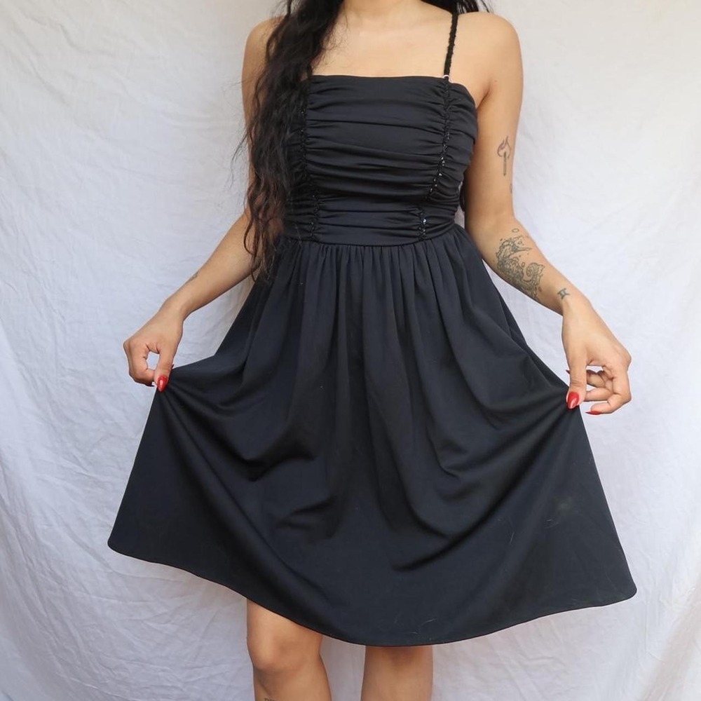 Black Mini Dress w sequin and ruched detailing